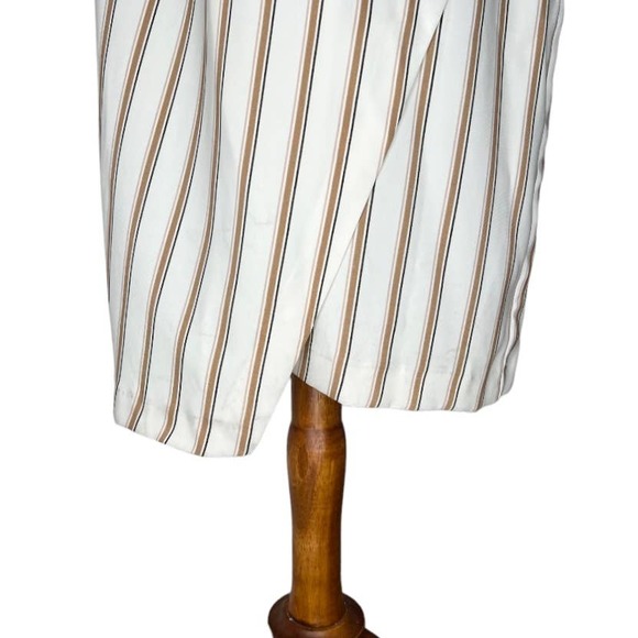 ZARA NWT Striped Ecru Draped Wrap Dress Midi Length Business Casual Size XL - Picture 12 of 13